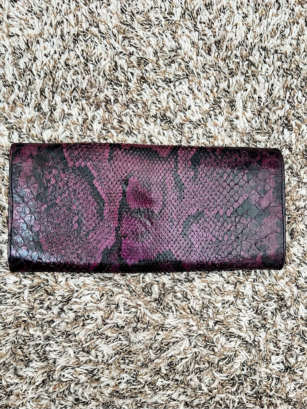 Python Snakeskin-Print Clutch in Purple & Black - Picture 4 of 11